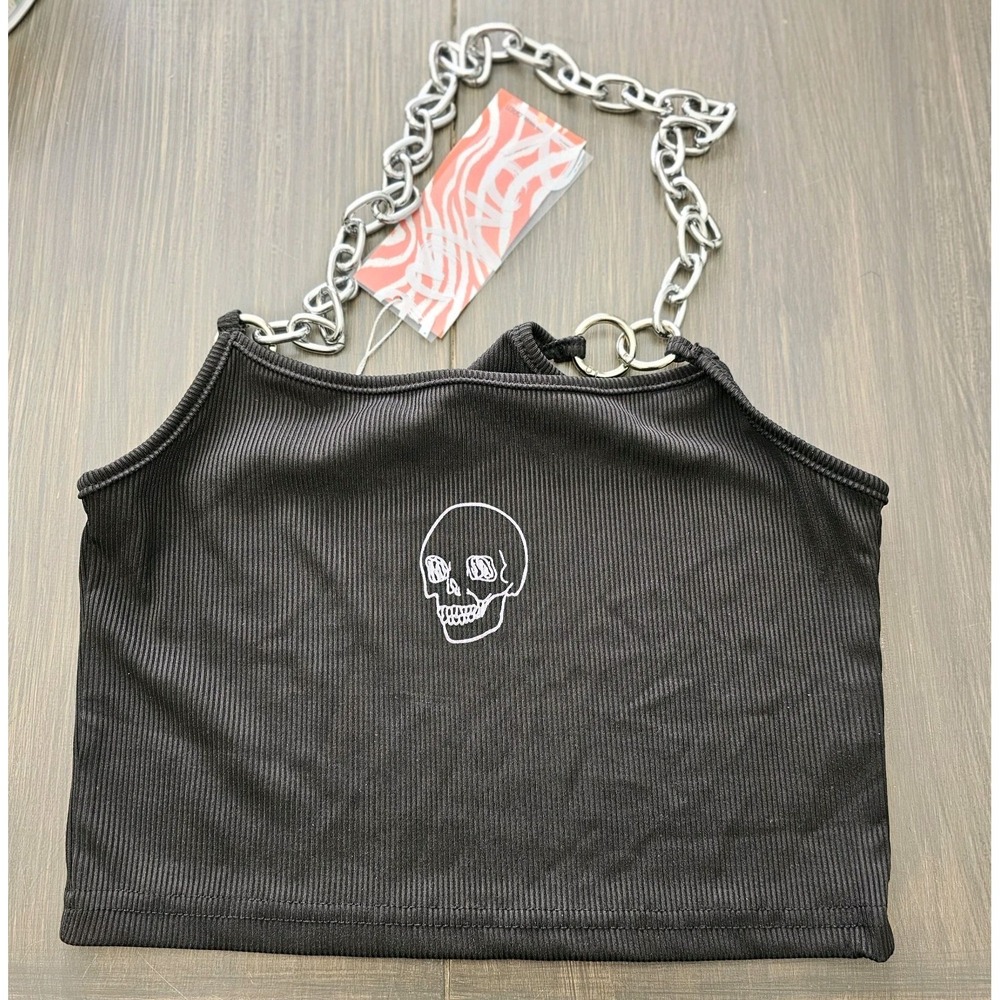 RoMwe Crop Top Skull Chain Tank Black/ White Size XS US 2